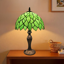Green Stained Glass Tiffany Style Table Lamp Handcrafted 10 inch Lampshade