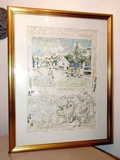 vintage Michael Eisemann signed hand embellished lithograph sampler art print