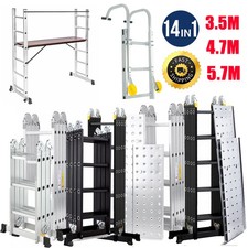 3.5/4.7/5.7M 14 in 1 Aluminium Folding Ladder Heavy Duty Multi-Purpose Steps UK