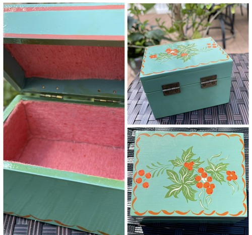 Handpainted wood box felt - wood,