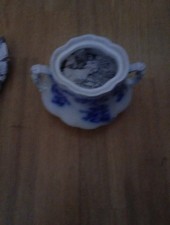 Aynsley England White and Blue Floral Design Sugar Pot Without Lid