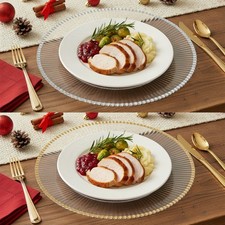 6/12 Pcs Clear Fluted Charger Plates Silver Gold Wedding Tableware Underplates