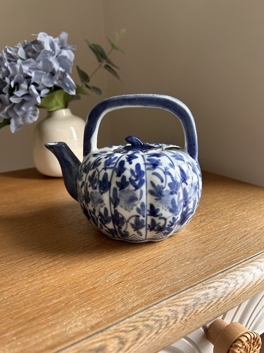 Pumpkin teapot blue and white - teapot,