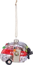 Glass TEARDROP CAMPER Christmas Tree Ornament, 2.5" Long, Primitives by Kathy