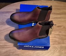 Jack & Jones Men's Jfwargo Leather Chelsea Boot, Cognac Brown Size 8/ 42 rrp £95