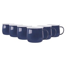 6x Coloured Enamel Belly Mugs Metal Camping Tea Coffee Cups Set 375ml Navy