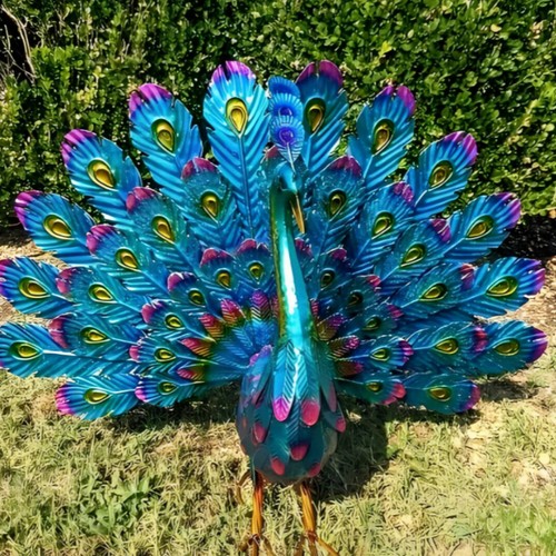 Metal peacock statue - metal,