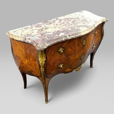 Antique French Tulipwood & Rosewood Louis XV Style Marquetry Commode