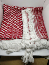 Palestine Hand Made and Knitted Real 100% Cotton Red and White Shemagh / Scarf 