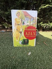 Ransomes Ajax Lawnmower Steel Advertising Sign 12 x 8 Inches 