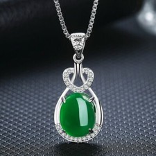 925 Sterling Silver Crystal Green Jade Pendant Necklace Womens Jewellery UK