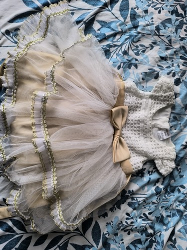 Girls ivory gold tulle - gold,