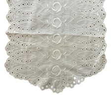 Vintage Embroidered Eyelet Dresser Scarf Table Runner Cottage Core Shabby Decor