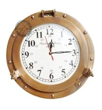 17 inch Antique Marine Solid Brass Antique Brass Nautical Porthole Clock