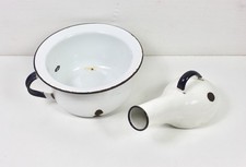 1950s White Enamel Chamber Pot and Male Urinal TV Prop Medical Set Decor
