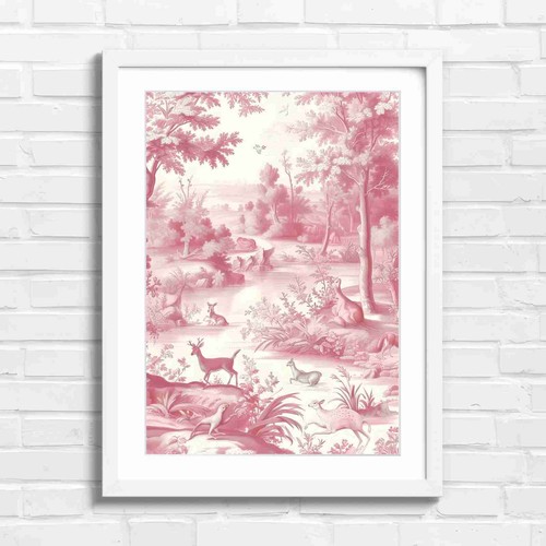 Pink toile jouy deer - jouy,