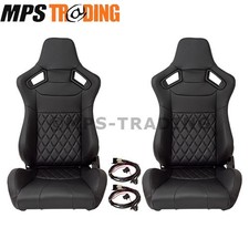 Land Rover Defender Diamond Pattern Heated Sports Black Vinyl Seats Pair DA2827