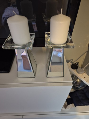Silver mirror candle sticks - silver,