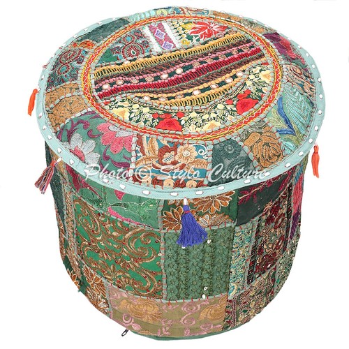 Indian green patchwork ottoman - indian,