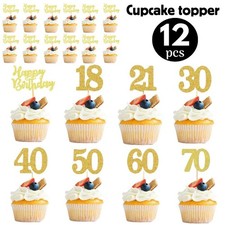 12 x Gold Cupcake Toppers