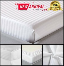 SATIN STRIPE FITTED SHEET WHITE  POLY COTTON EXTRA DEEP HOTEL QUALITY ALL SIZES