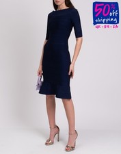 RRP €803 HERVE LEGER Knitted Knee Length Dress Size XS Fluted Hem Half Sleeve 