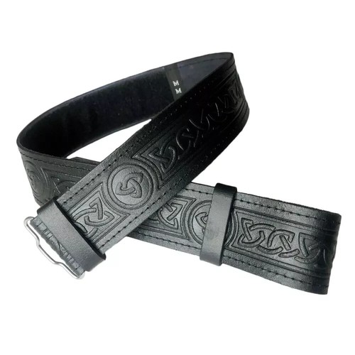 Black leather kilt belt - black,