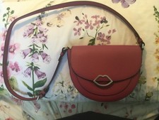 Lulu Guinness Raspberry Medium Esme Saddle grainy leather crossbody shoulder bag