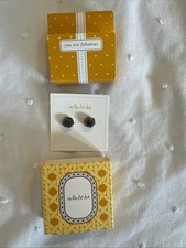 Stella & Dot Earrings - Linda Studs - Hexagon Dark Grey Stone, Gold Mount