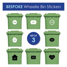 3 x Wheelie Bin Number Stickers Custom Dustbin House Graphic Adhesive Decal