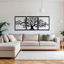 Large Tree of Life Metal Wall Art – 3 Panel Nature-Inspired Modern Home Decor