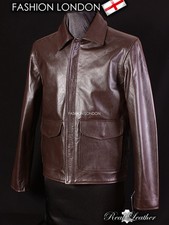 INDIANA JONES Brown Men's INDY US Military Army Real Cowhide Leather Jacket