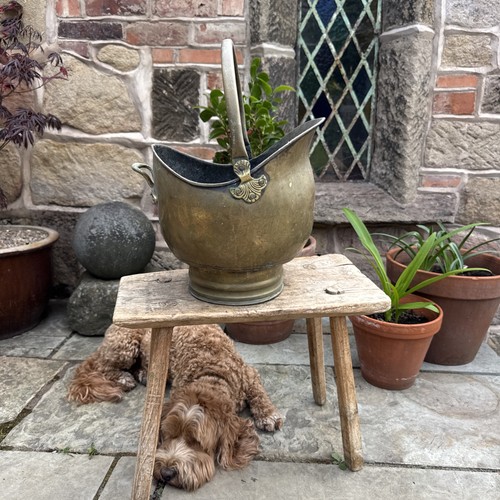 Vintage brass coal scuttle - coal,