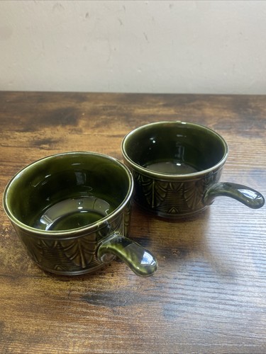 Pair vintage olive green soup - green,