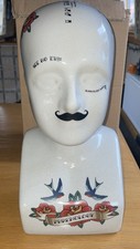 Porcelain phrenology Tattoo design 12 inch ceramic head 