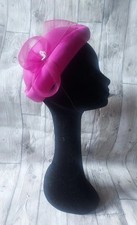 Vintage 1980's Fuschia Pink Silky Pill Box Net Bow Hat