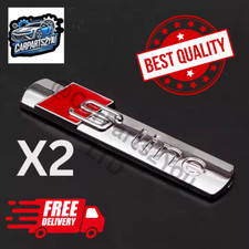 AUDI S-LINE WING Metal Chrome Metal  Silver Emblem Badge X2 + STICKY PADS X2