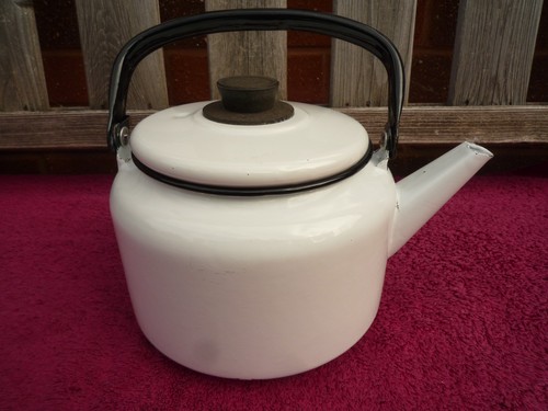 Large vintage white enamel tea - white,