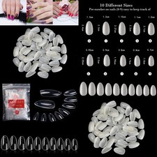 600x Short Almond Rounded NATURAL Full Cover Glue On False Nails Tips