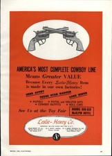 1953 PAPER AD Leslie Henry Toy Play Cap Gun Holster Set Cowboy Gene Autry 