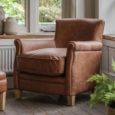Vintage Brown Leather Armchair Very Soft & Supple Solid Ash Wood Legs