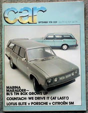 Car (Sep 1973) Lamborghini Countach, Lotus Elite, Porsche 911,Citroen SM, Escort