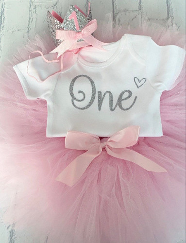 Pink first 1st birthday outfit - pink,