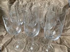 Set of  6 Champagne Flutes Glasses Etched With Vine Leaves Grapes VTG Drinkware 