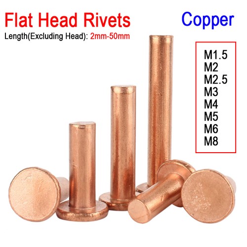 Solid copper flat head rivets - copper,