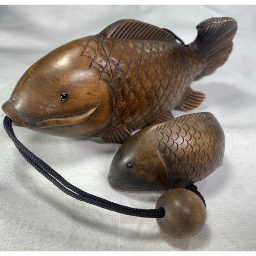 Japanese wooden inro with fish - inro,