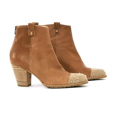 Stuart Weitzman 7.5 Rhinestone Studded Western Ankle Boots Leather Cowboy Brown