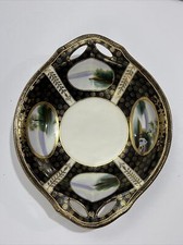Antique Noritake Nippon 1911 Floral hand Painting  Floral Swan Bowl W/ Gold 9.5”