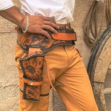 44/45CAL LEATHER TOOLED HOLSTER WESTERN COWBOY RIG GUN BELT DROP LOOP SASS BELT