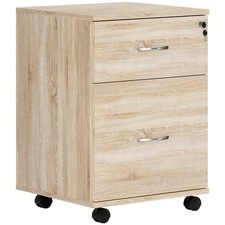 HOMCOM Pedestal Office Mobile Filing Cabinet 2 Drawer Wooden Storage Oak